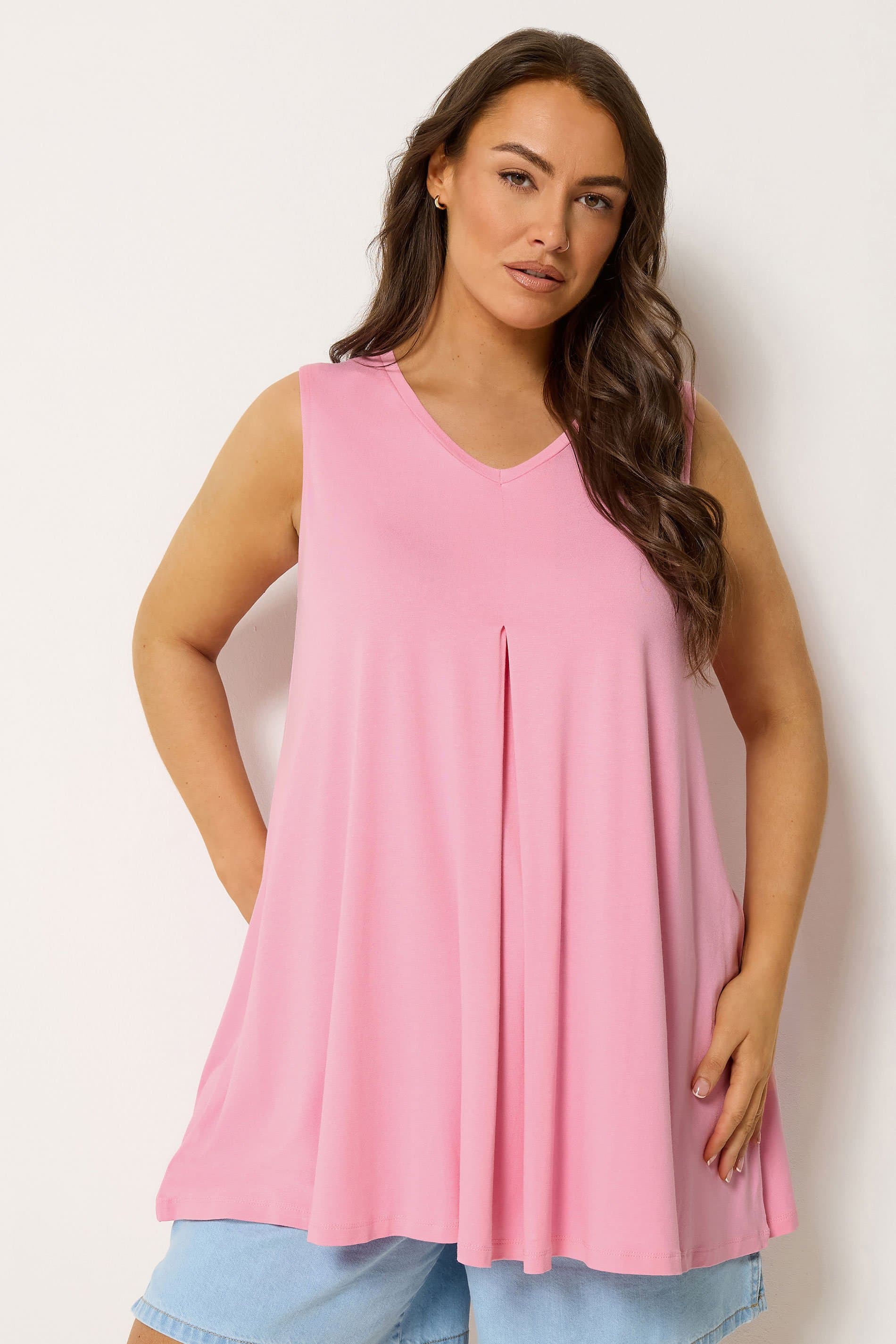 Yours Plus Size Bright Pink Pleat Front Vest Top