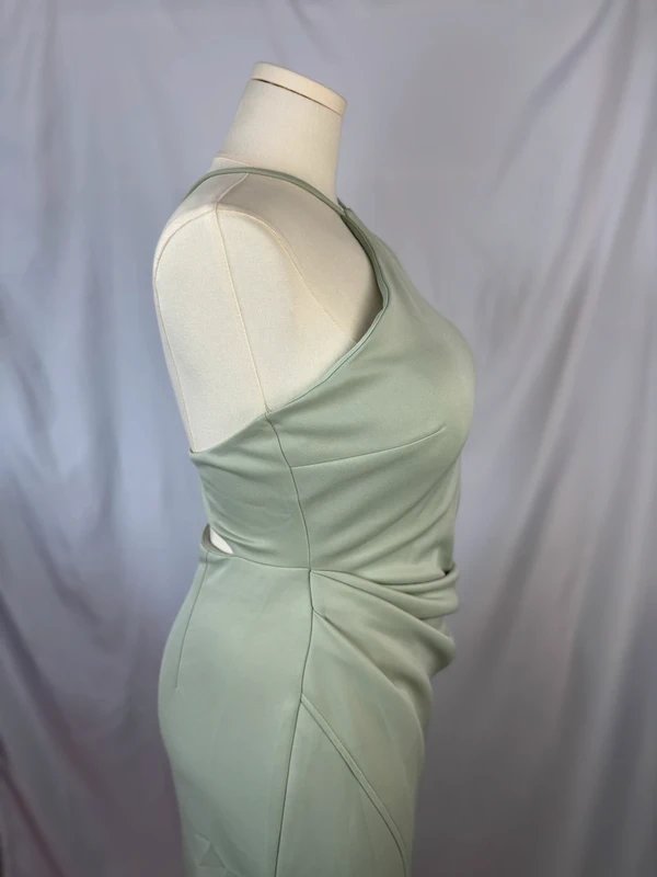 ASOS Design UK 16 ASOS Design Jersey Halterneck Ruched Wrap Midi Dress Side Split Sage Green Wedding Guest - 1