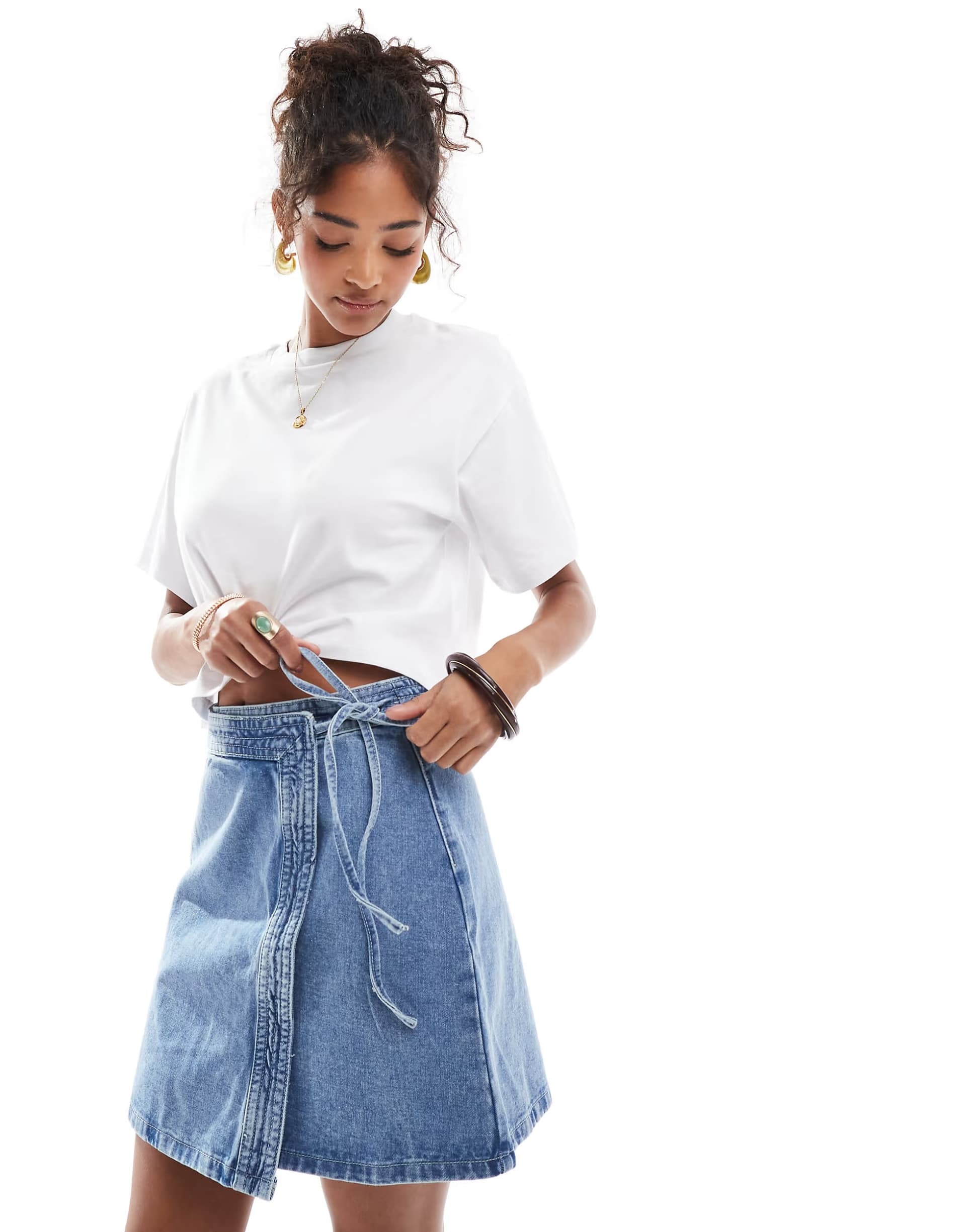 ASOS Vero Moda denim wrap mini skirt in medium blue