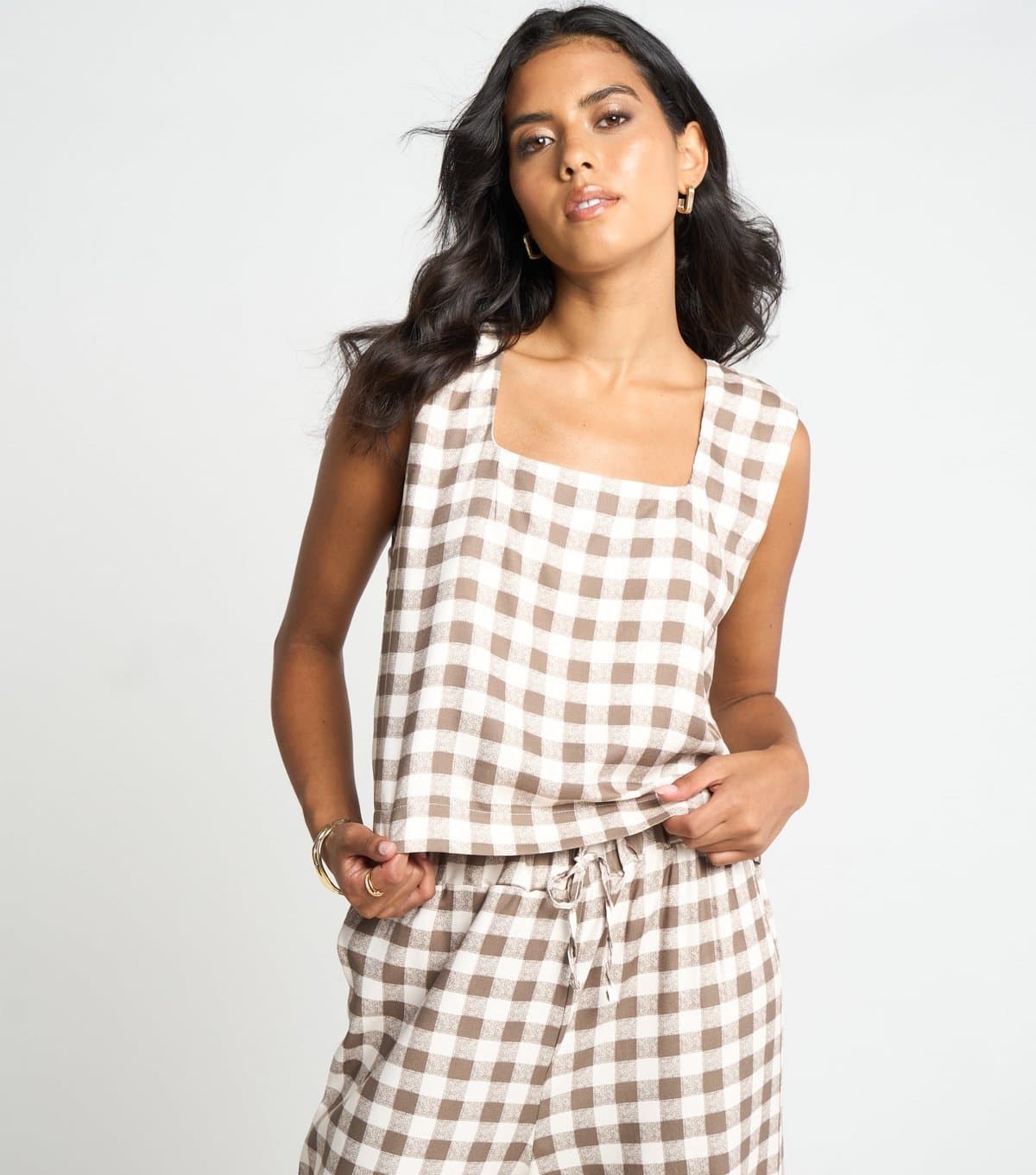 ARCH Women's Brown Gingham Square Neck Sleeveless Top ARCH New Look