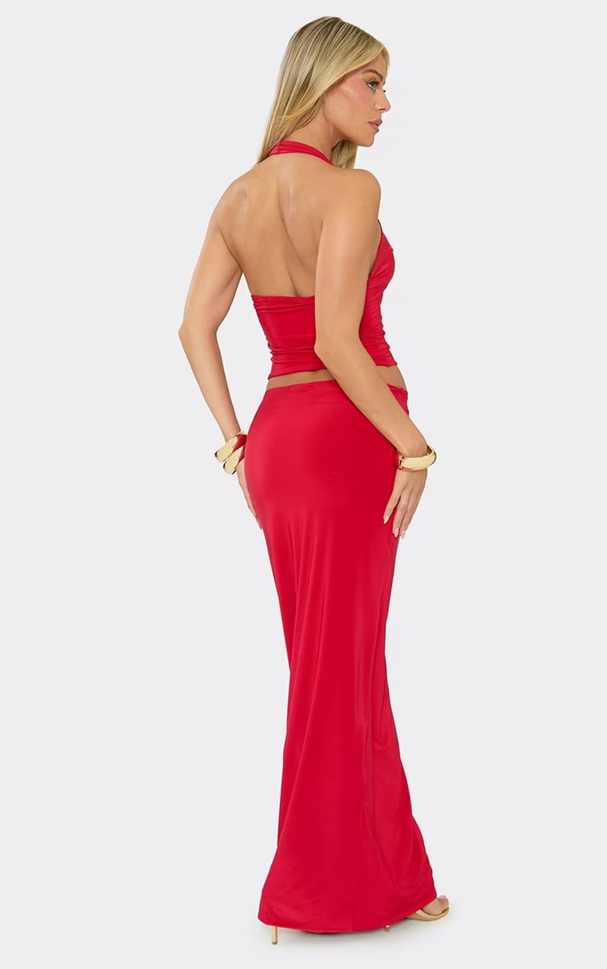 EGO Low Waist Maxi Skirt In Red Slinky., Women's Size UK 6