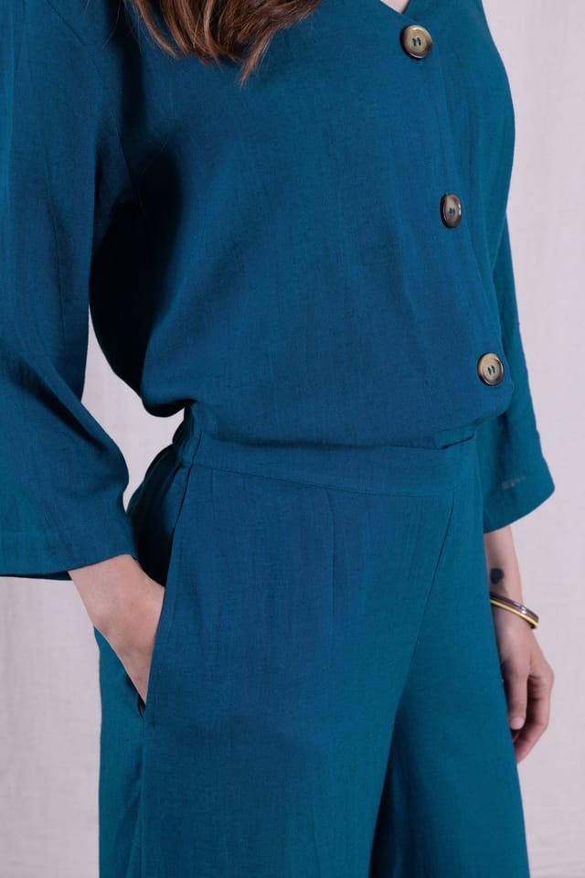 Nomads Clothing Nomads Clothing Women's Women Linen Wide Leg Plain Trousers in Teal - 2