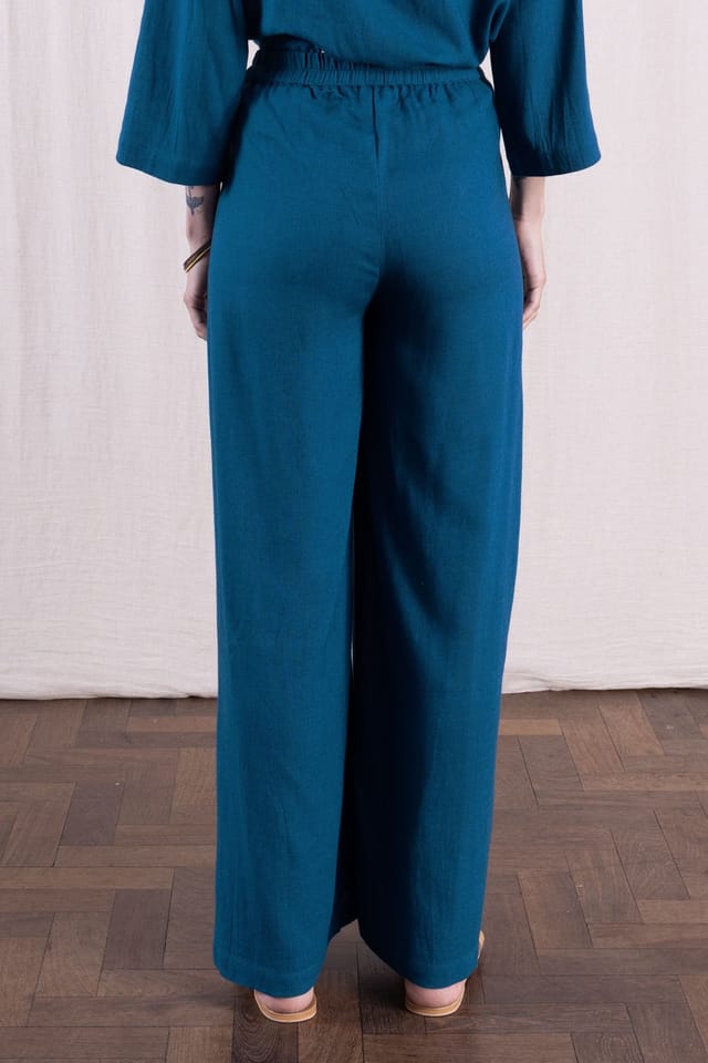 Nomads Clothing Nomads Clothing Women's Women Linen Wide Leg Plain Trousers in Teal - 3