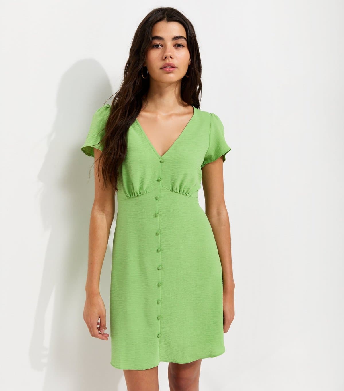 New Look Women's Bright Green Flutter Sleeve Mini Tea Dress New Look