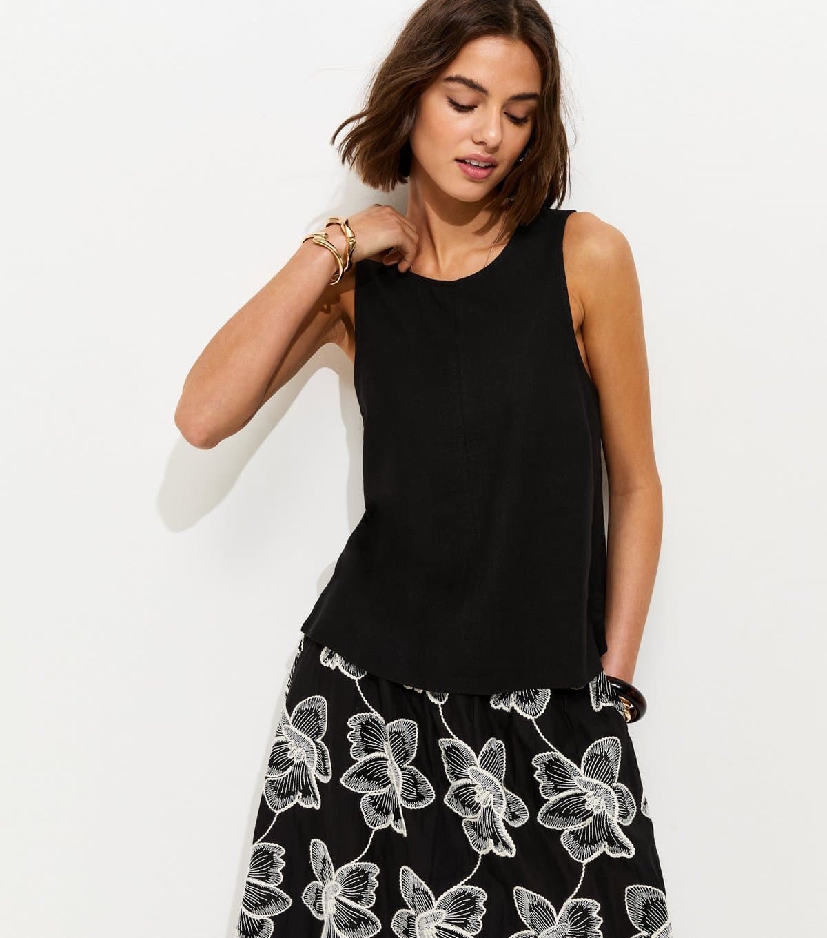 New Look Women's Tall Black Linen Blend Sleeveless Top New Look