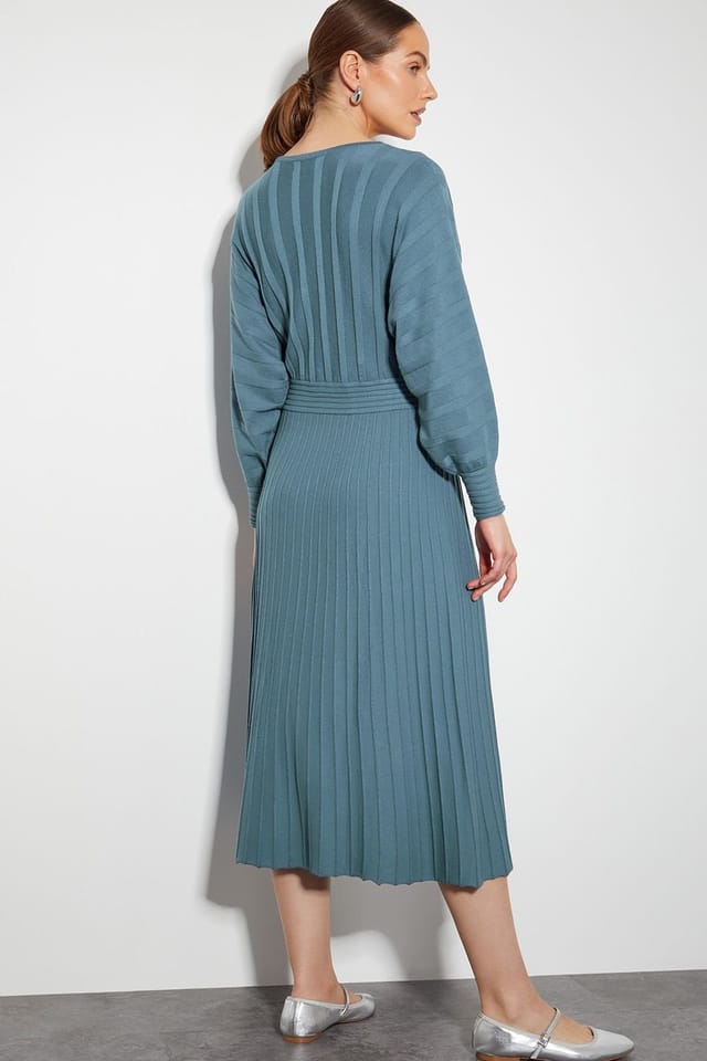 Monsoon Monsoon Women's Wynn Knit Wrap Midi Dress in Blue - 3