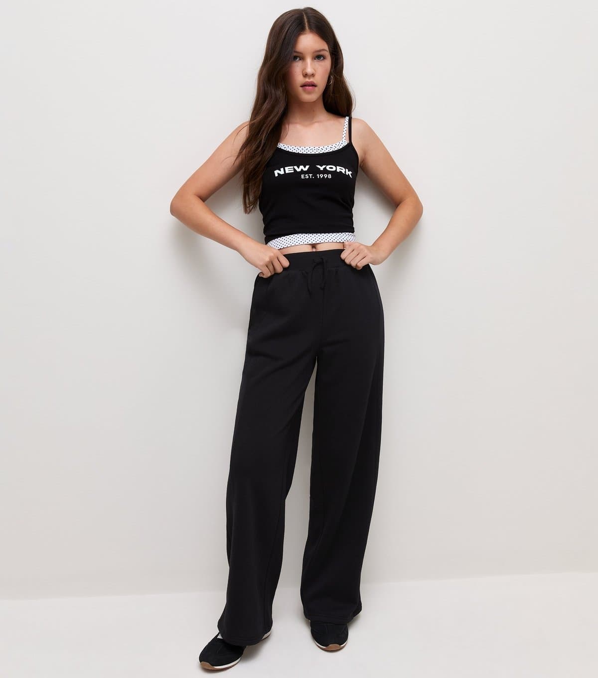New Look Girls' Black Cotton Rich Wide Leg Joggers New Look