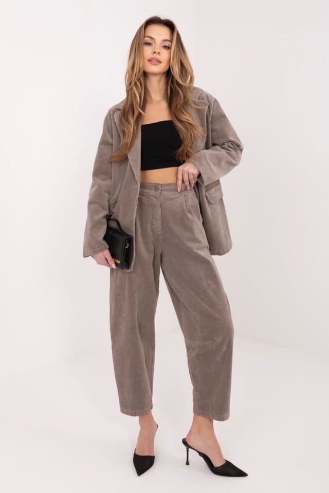 Love Lace Love Lace Women's Stylish High Waist Corduroy Carrot Pants in Beige - 3