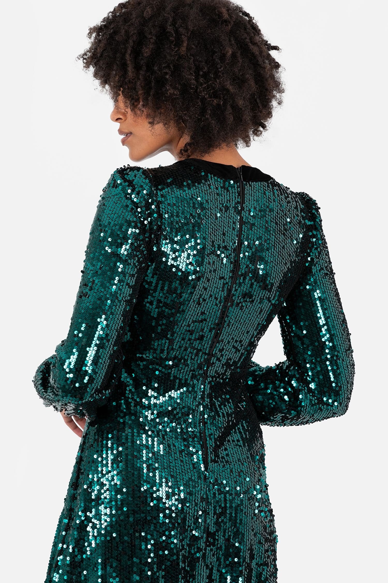 Lovedrobe Lovedrobe Women's Fully Embellished Velvet Bow Detail Mini Dress in Green - 4