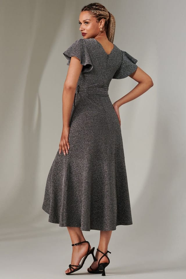 Jolie Moi Jolie Moi Women's Marlie Metallic Angel Sleeve Maxi Dress in Metallic Silver - 2