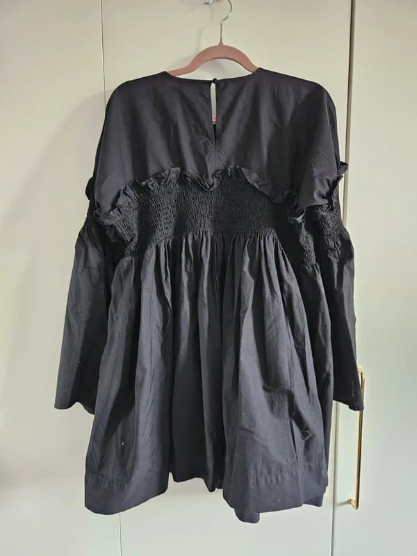 ASOS ASOS design ruched ruffled cotton slouchy dress in black - size 16