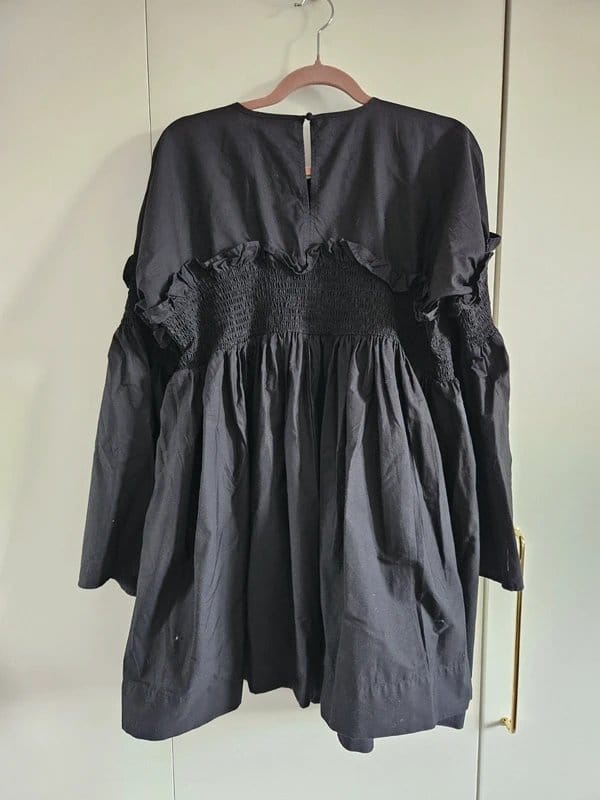 ASOS Black Cotton Slouchy Dress with Ruffle Sleeves - Size 16