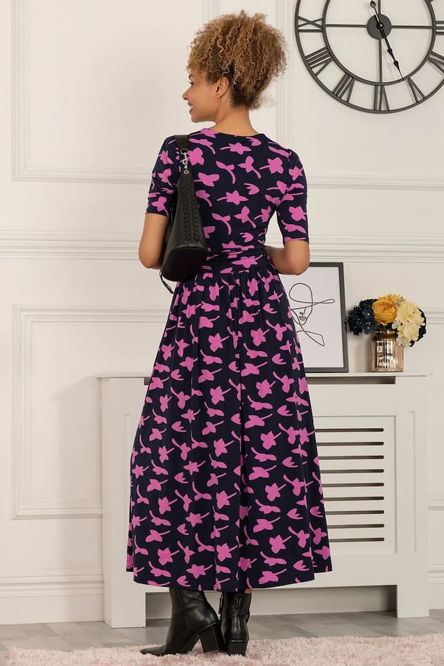 Jolie Moi Jolie Moi Women's Cross Front Jersey Maxi Dress in Navy - 2