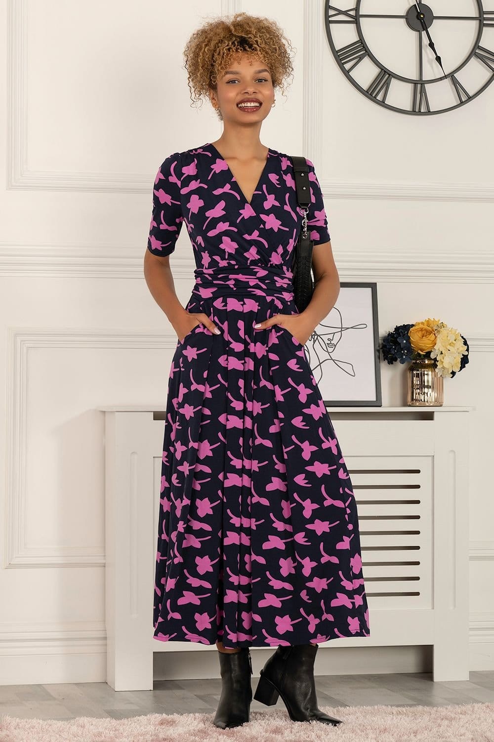 Jolie Moi Jolie Moi Women's Cross Front Jersey Maxi Dress in Navy - 4