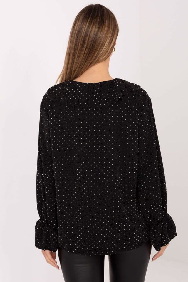 Love Lace Love Lace Women's Sequined Jabot Formal Blouse with Ruffle in Black - 3