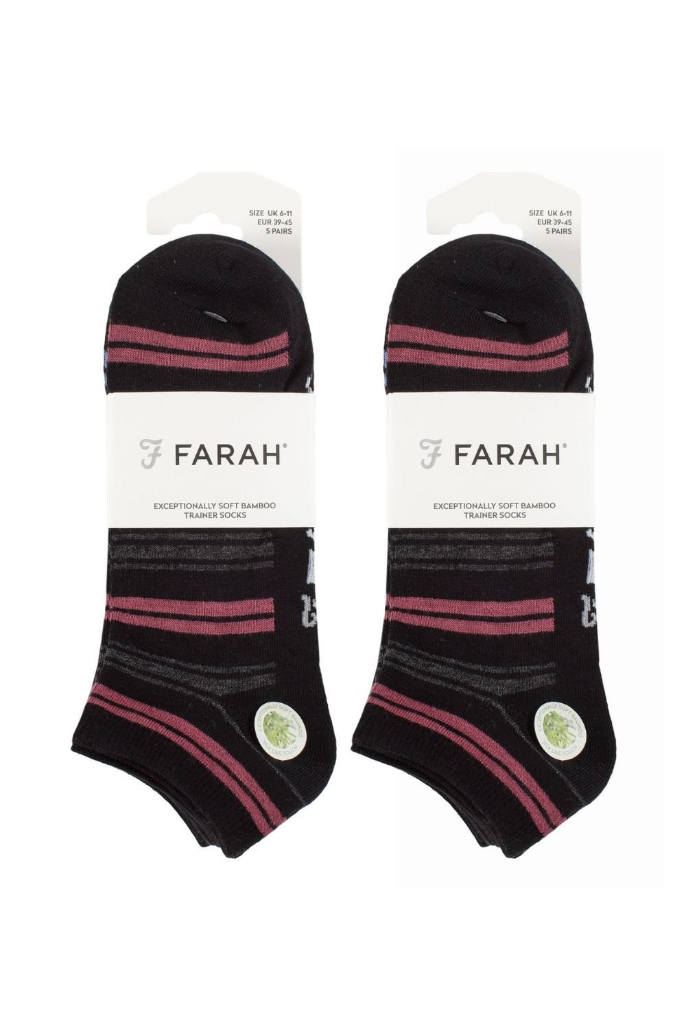 Farah FARAH Men's 10 Pack Breathable Bamboo Plain Trainer Socks in Black - 2
