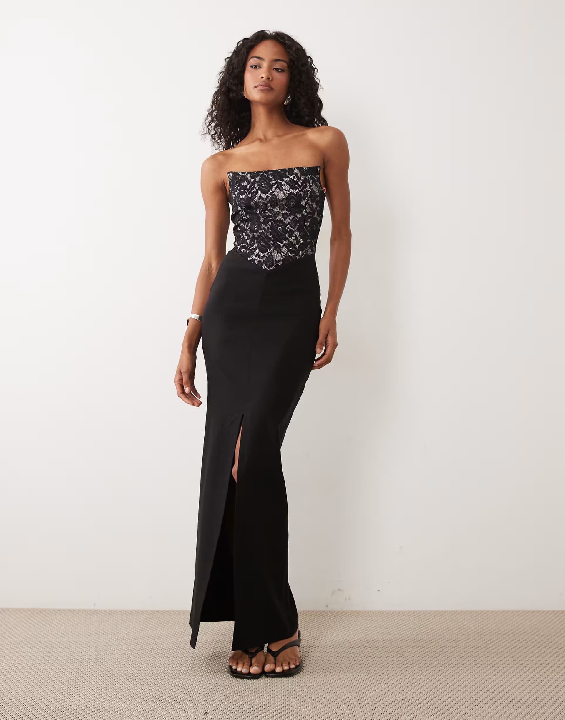 ASOS Vesper bengaline square edge bandeau maxi dress in black