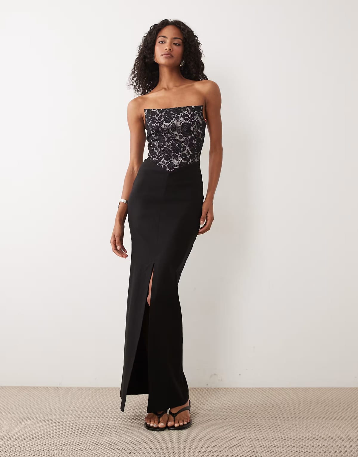 ASOS Vesper bengaline square edge bandeau maxi dress in black - 1