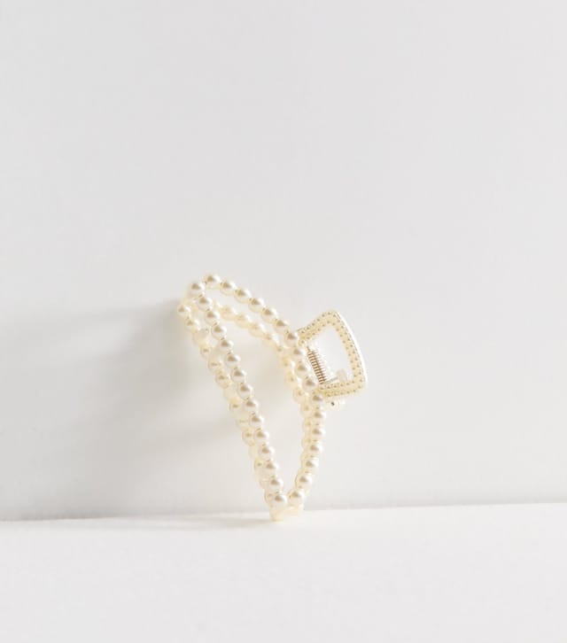 New Look Off White Faux Pearl Curved Hair Claw New Look - 2
