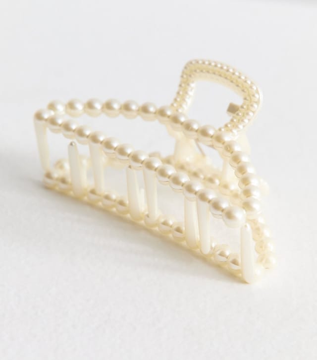 New Look Off White Faux Pearl Curved Hair Claw New Look - 3
