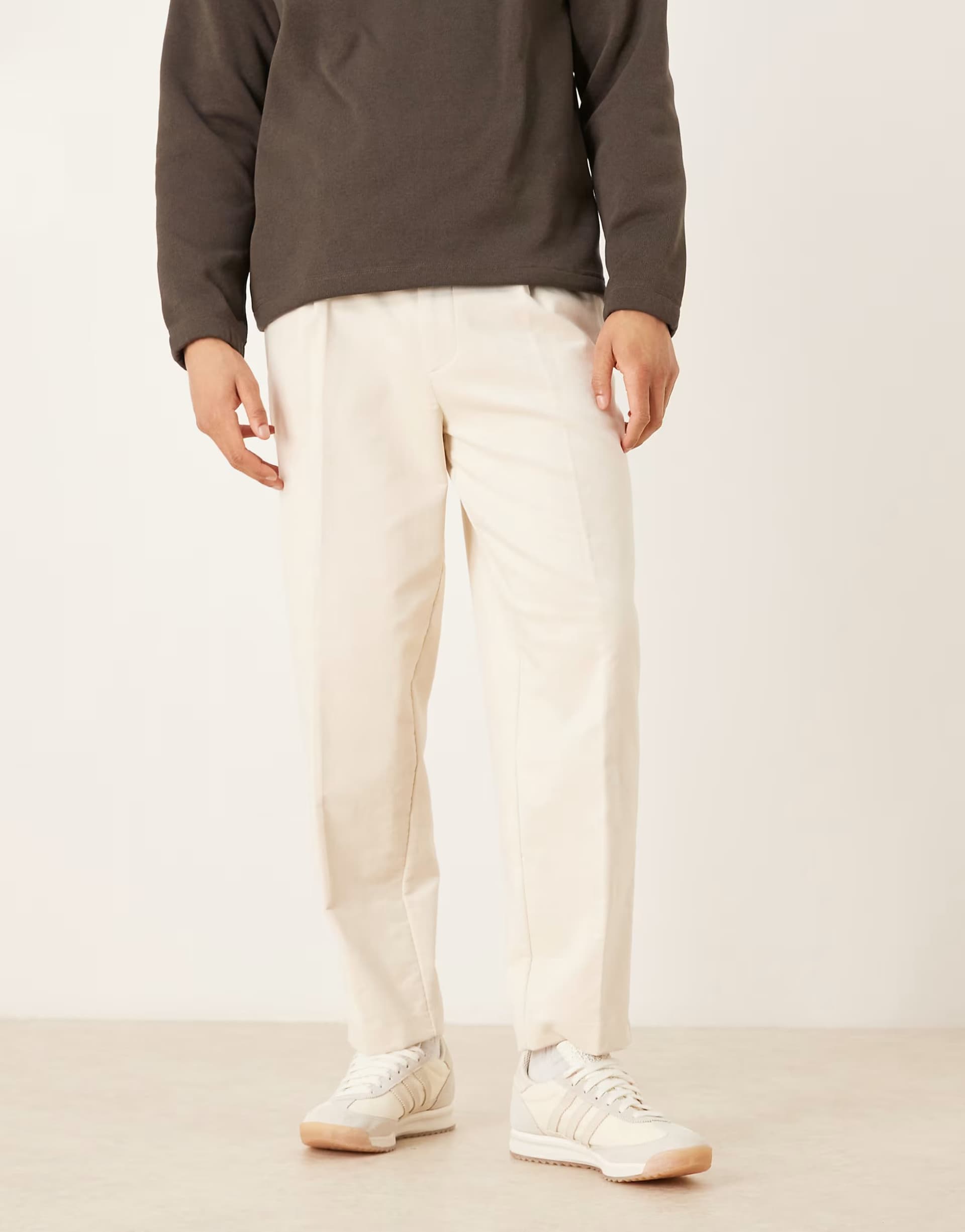 ASOS ASOS DESIGN smart oversized tapered pleated trousers in ecru corduroy