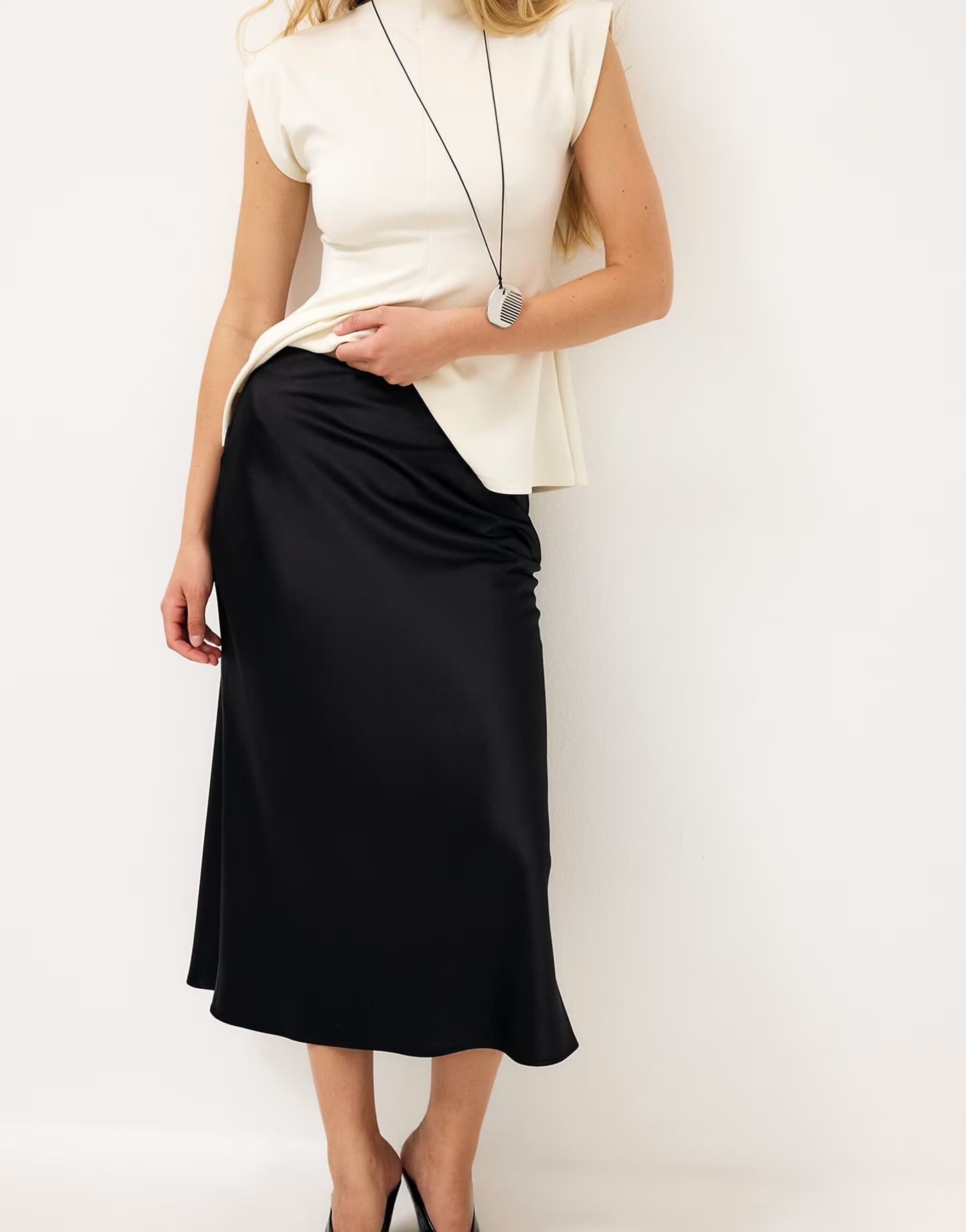 ASOS NA-KD Satin midi skirt in black