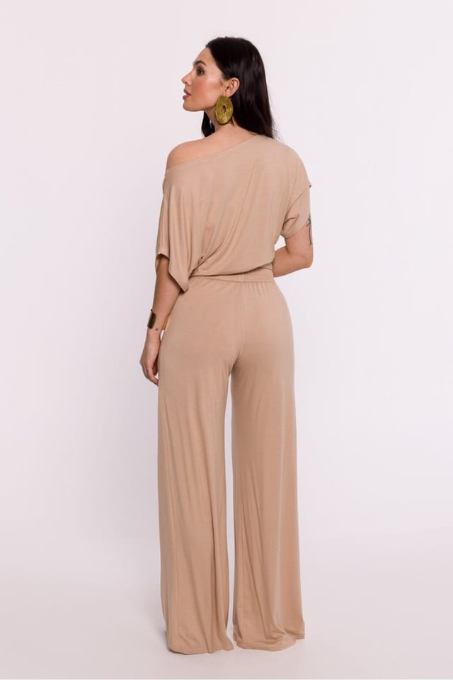 Love Lace Love Lace Women's Viscose Knit Trousers With Pleats & Flare in Beige - 2