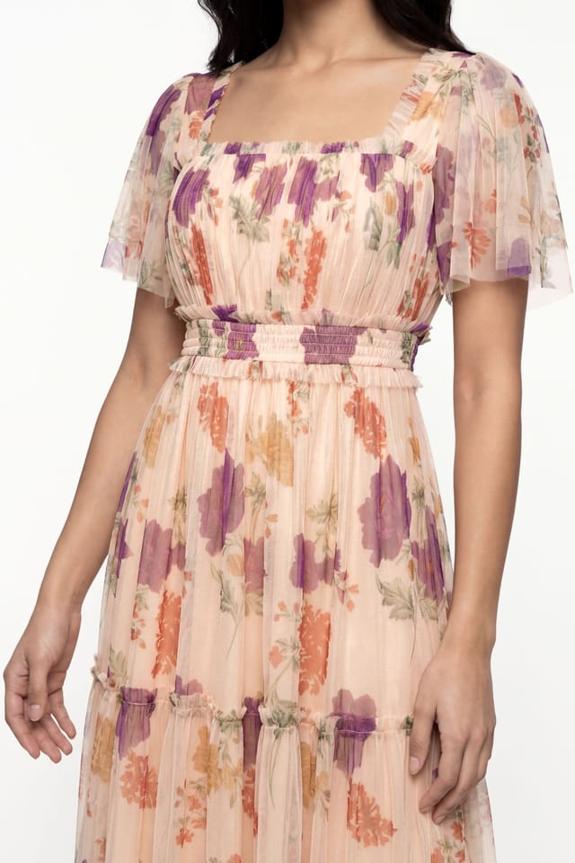 Anaya with Love Anaya with Love Women's Square Neck Short Sleeve Tulle Midaxi Dress - 3