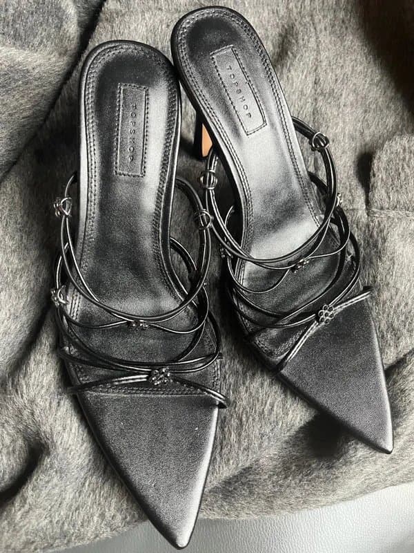 Topshop TopShop Cleo Embellished Heeled Sandal with pointed to in Black