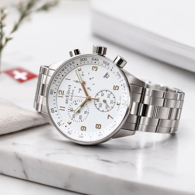 Wear We Met Wear We Met Men's Personalised Swiss Made Endeavour Watch - Engraved in White - 2