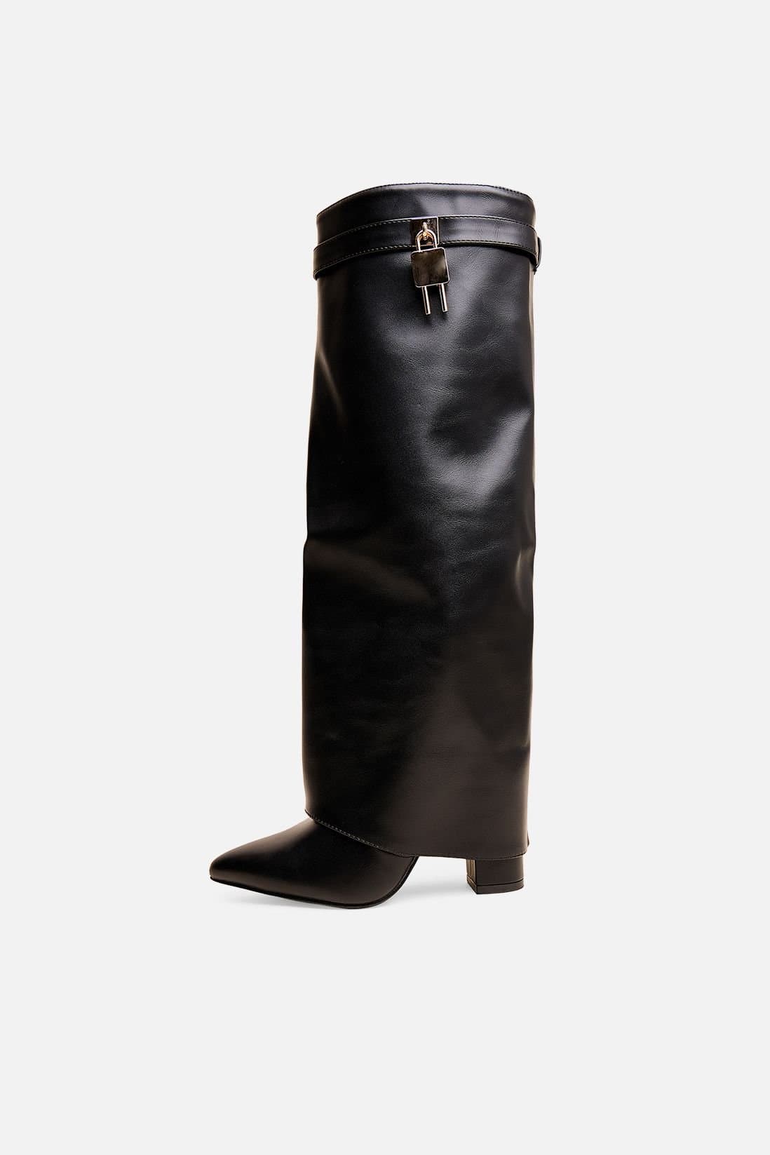 Public Desire Public Desire Women's Reese Black Fold Over Pu Knee High Boots