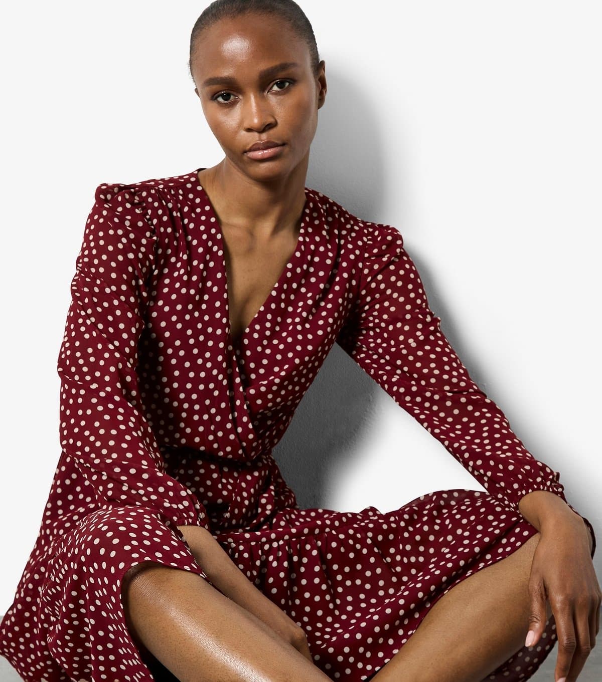 Apricot Women's Burgundy Polka Dot Ruffle Midi Dress Apricot New Look