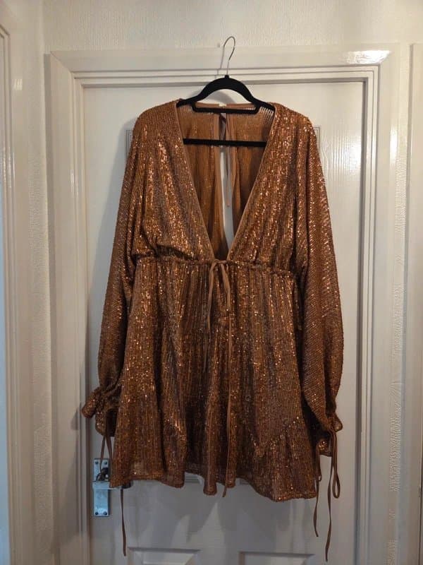 ASOS Bronze Sequin Plunge Mini Dress