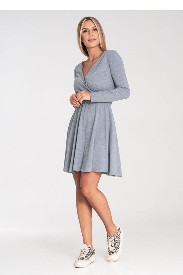 Love Lace Love Lace Women's Cotton long sleeve flared dress with waist elastic in Grey - 2