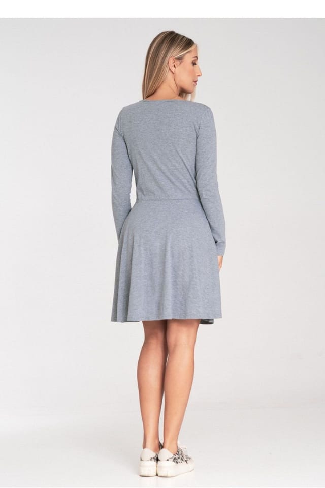 Love Lace Love Lace Women's Cotton long sleeve flared dress with waist elastic in Grey - 3