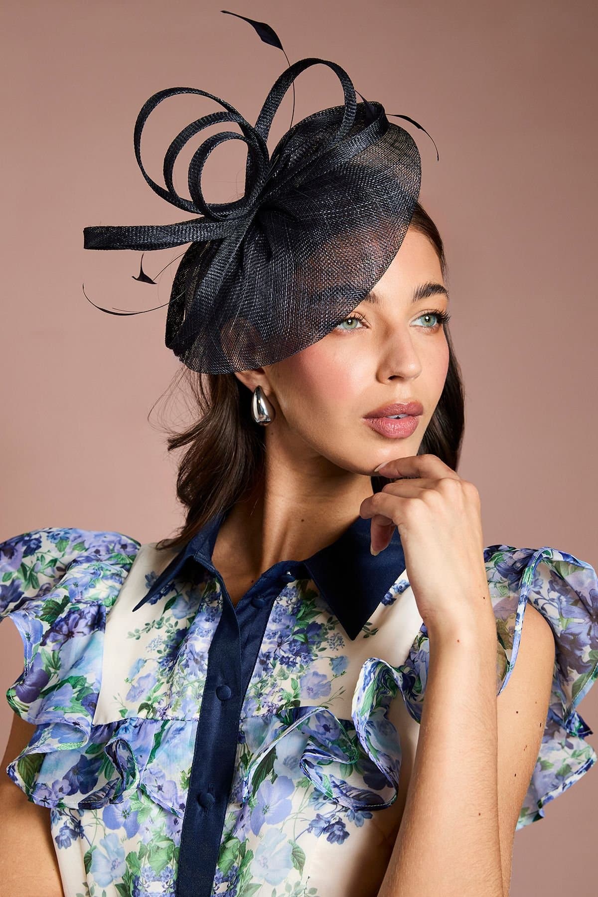 Coast Coast Women's Loop & Feather Detail Fascinator in Navy