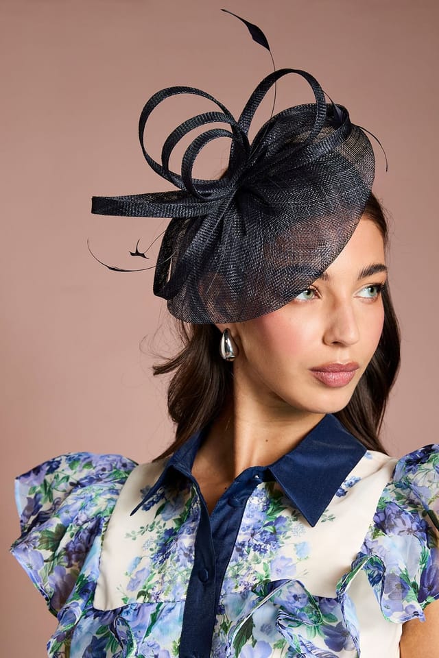 Coast Coast Women's Loop & Feather Detail Fascinator in Navy - 2