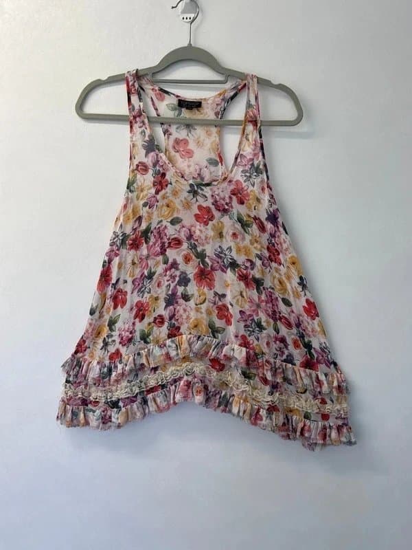 Topshop Vintage ruffle frill Topshop chiffon romantic floral vest cami top uk8