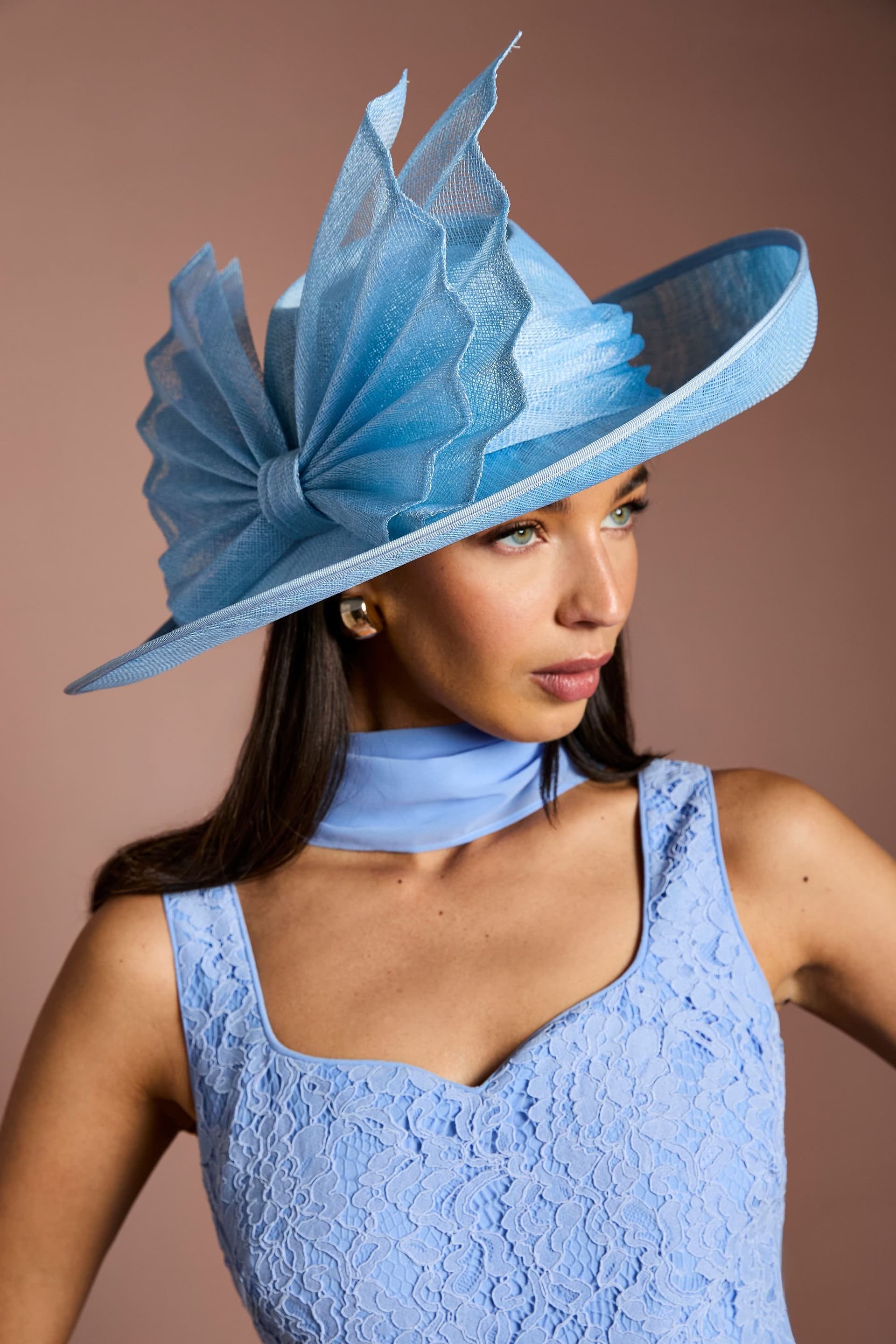 Coast Coast Women's Lisa Tan Pleated Bow Detail Hat in Light Blue