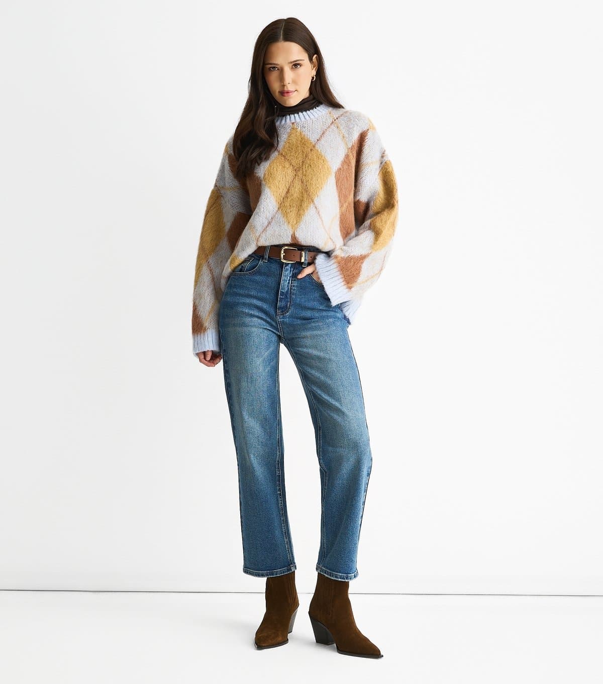 Gini London Women's Blue Mid Rise Straight Leg Jeans Gini London New Look