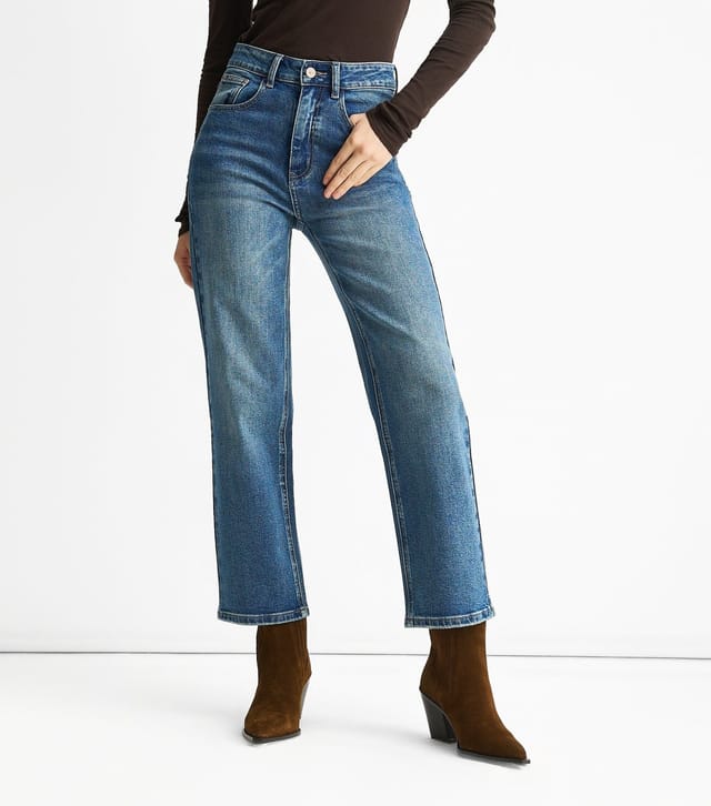 Gini London Women's Blue Mid Rise Straight Leg Jeans Gini London New Look - 3