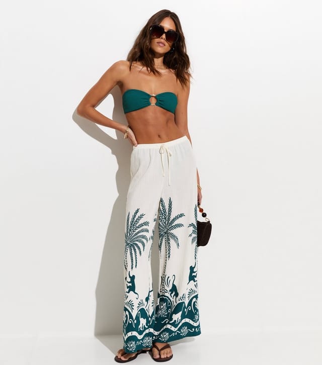 New Look Women's Teal Crinkle O-Ring Bandeau Bikini Top New Look - 3
