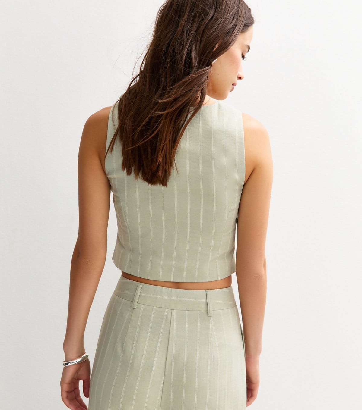 New Look Women's Green Striped Button Front Scoop Neck Waistcoat New Look - 4