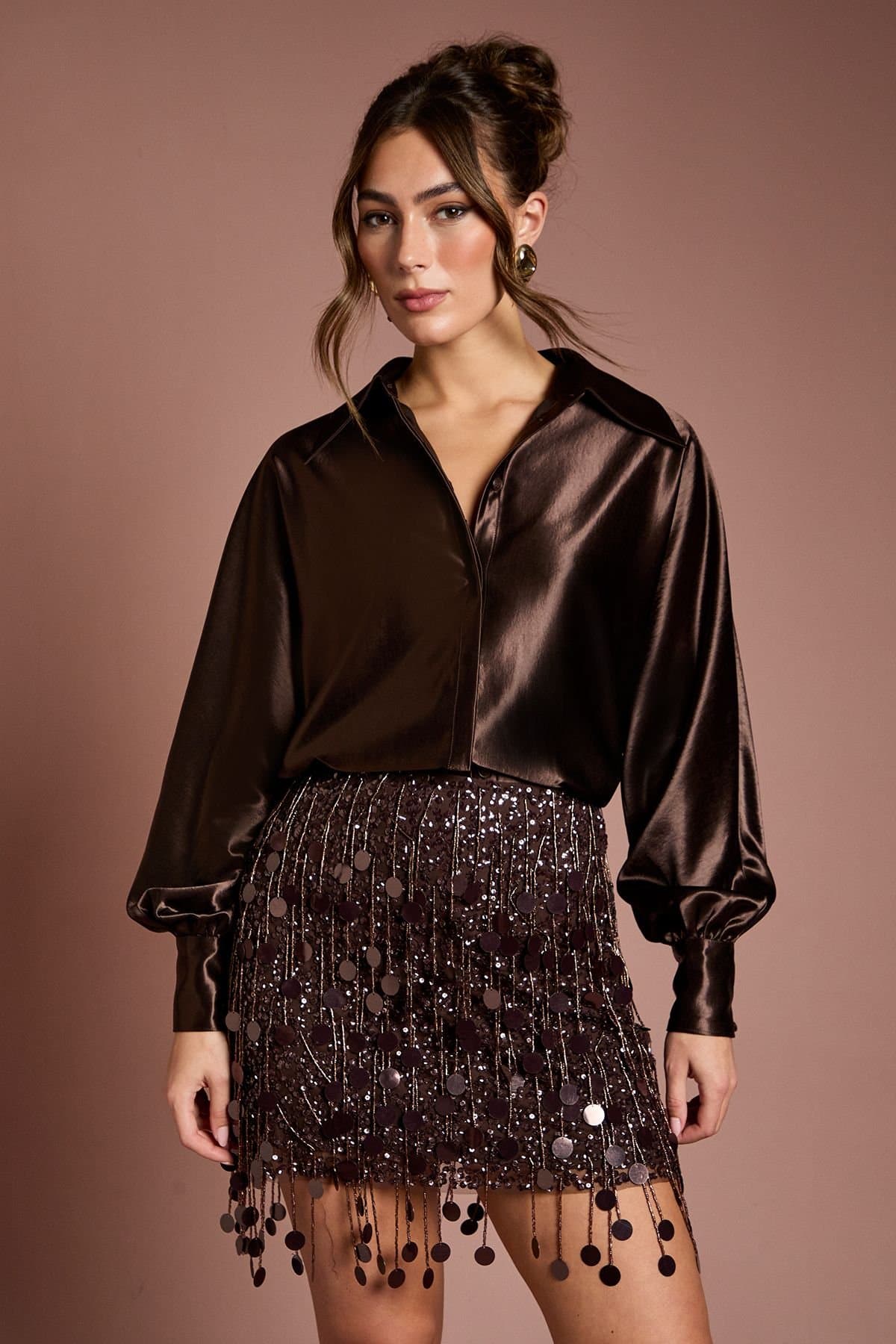 Coast Coast Women's Long Sleeve Oversize Shirt in Brown