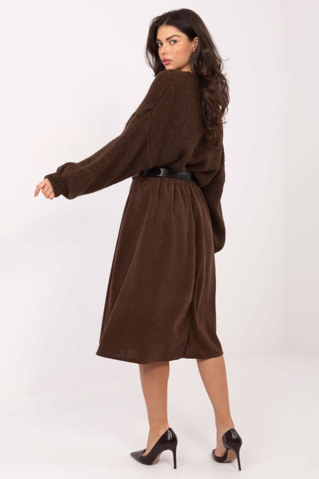 Love Lace Love Lace Women's Ribbed Flared Knit Skirt with Waist Belt in Brown - 3