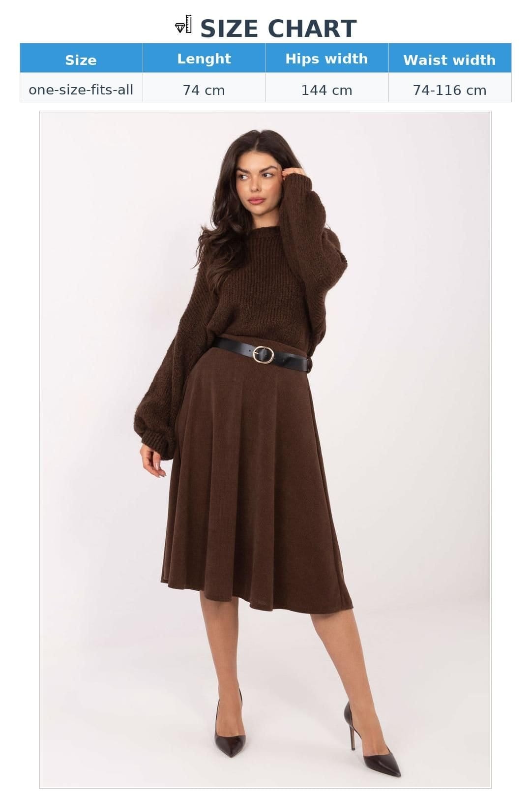 Love Lace Love Lace Women's Ribbed Flared Knit Skirt with Waist Belt in Brown - 4