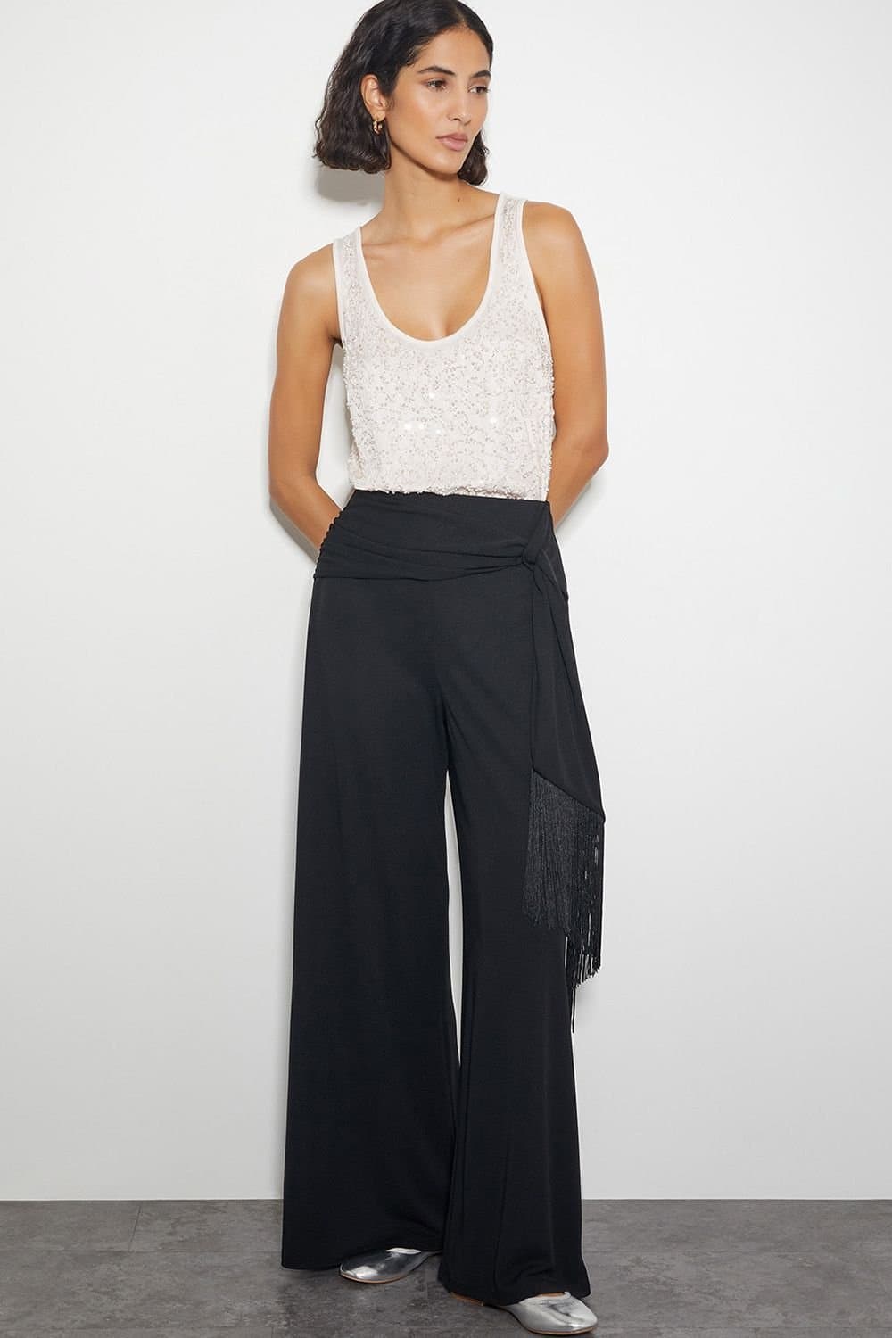 Monsoon Monsoon Women's Tanya Tassel Wide Leg Trousers Black