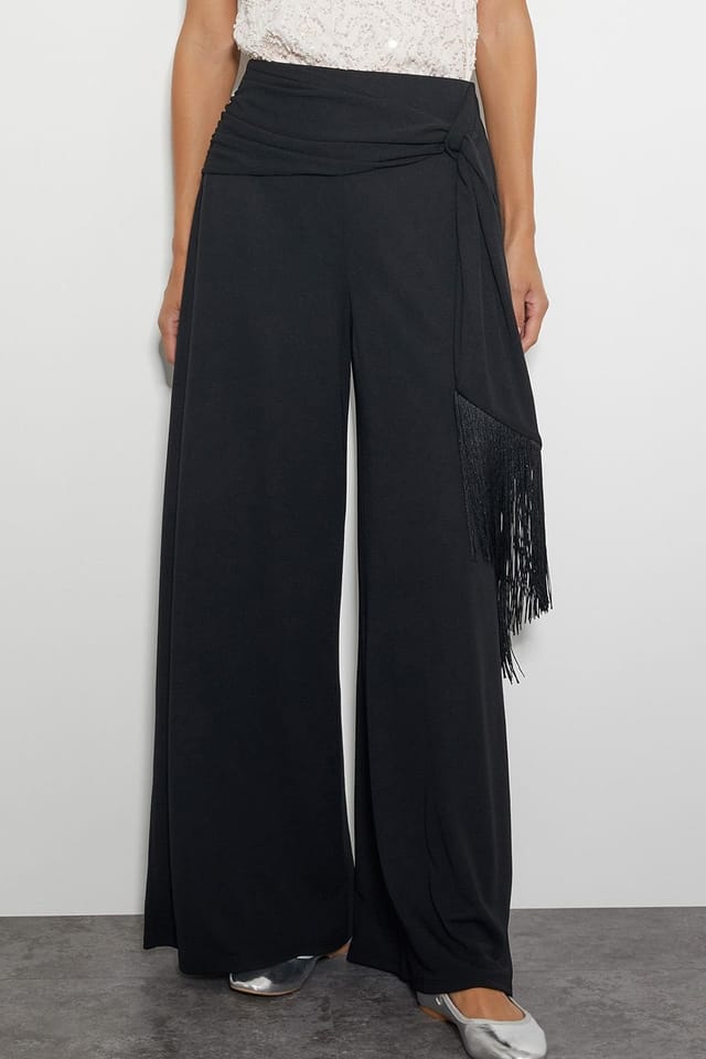 Monsoon Monsoon Women's Tanya Tassel Wide Leg Trousers Black - 2