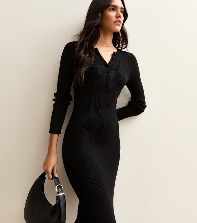 New Look Women's Black Ribbed Midi Dress New Look - 2