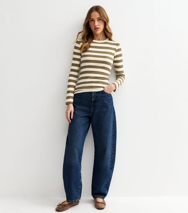 New Look Women's Green Ribbed Striped Long Sleeve Top New Look - 3